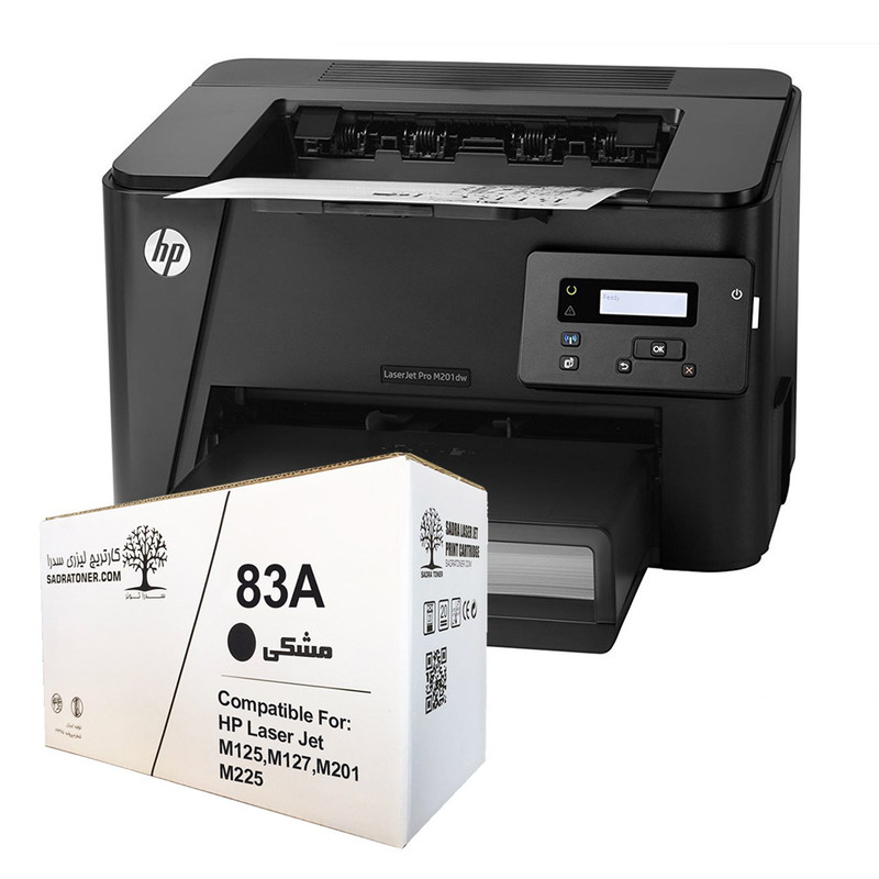 پرینتر لیزری اچ پی مدل LaserJet Pro M201dw به همراه یک تونر سدرا مدل 83a