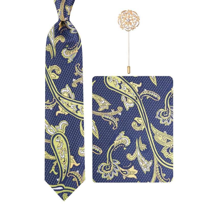 ست کراوات و دستمال جیب و گل کت مردانه مدل GF-PA1258-GR