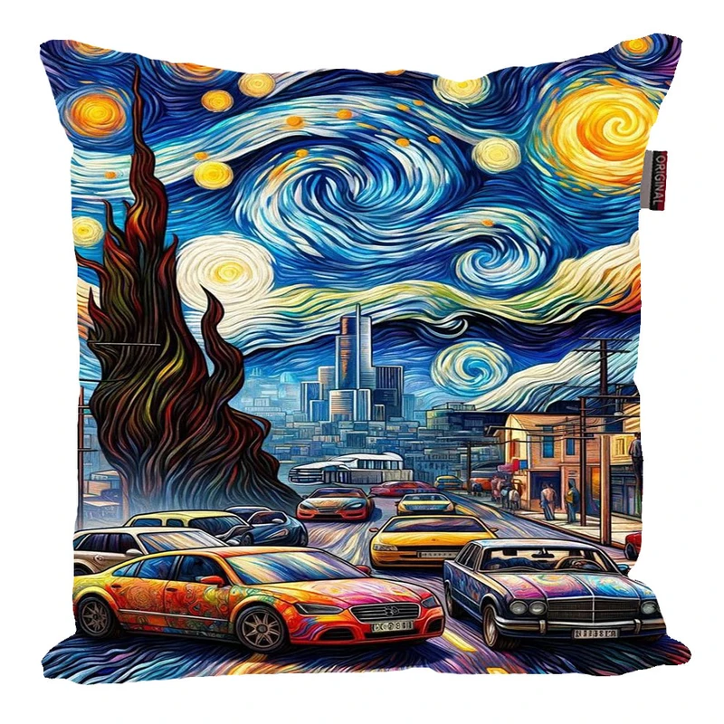 کوسن پاد آفرین مدل فانتزی طرح ونگوک شب های پرستاره و ماشین اسپرت کد p1029