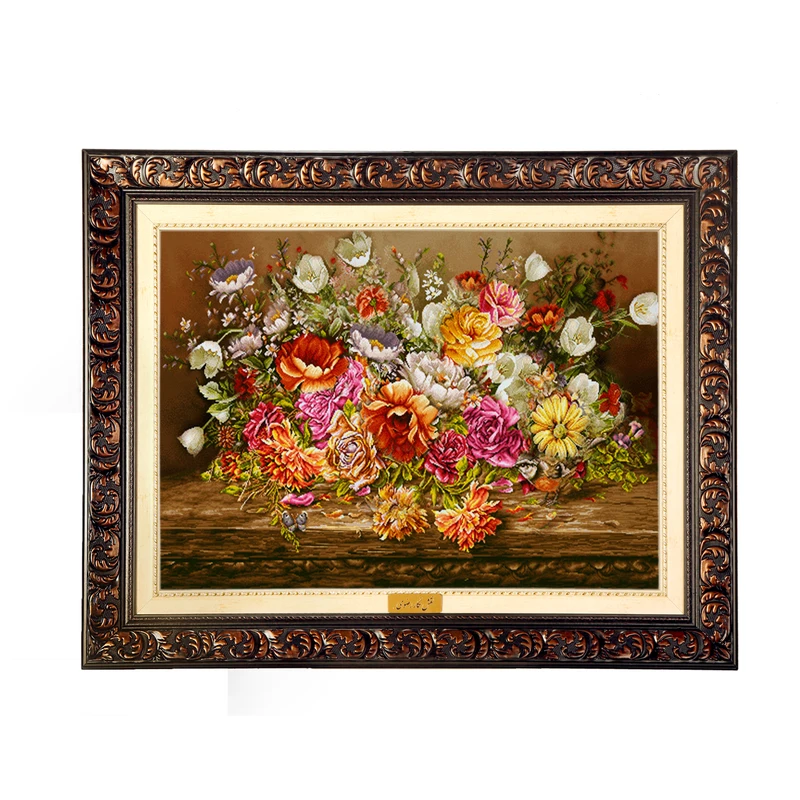 تابلو فرش ماشینی نقش نگار رضوی طرح گل کد 2393D