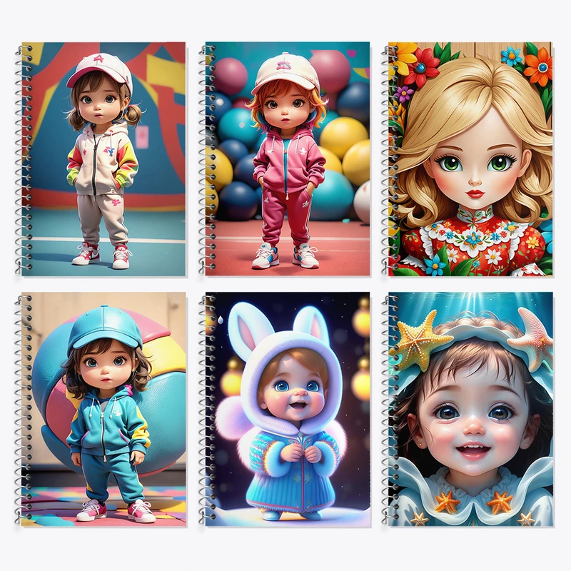 دفتر زبان 50 برگ خندالو مدل دو خط طرح دخترانه کودکانه کد 8 مجموعه 6 عددی