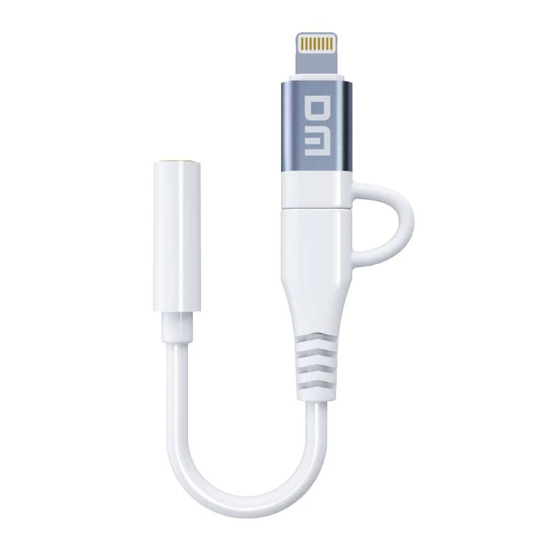 کابل تبدیل USB-C - لایتنینگ به جک 3.5 میلی متری دی ام مدل AD091 طول 0.13 متر