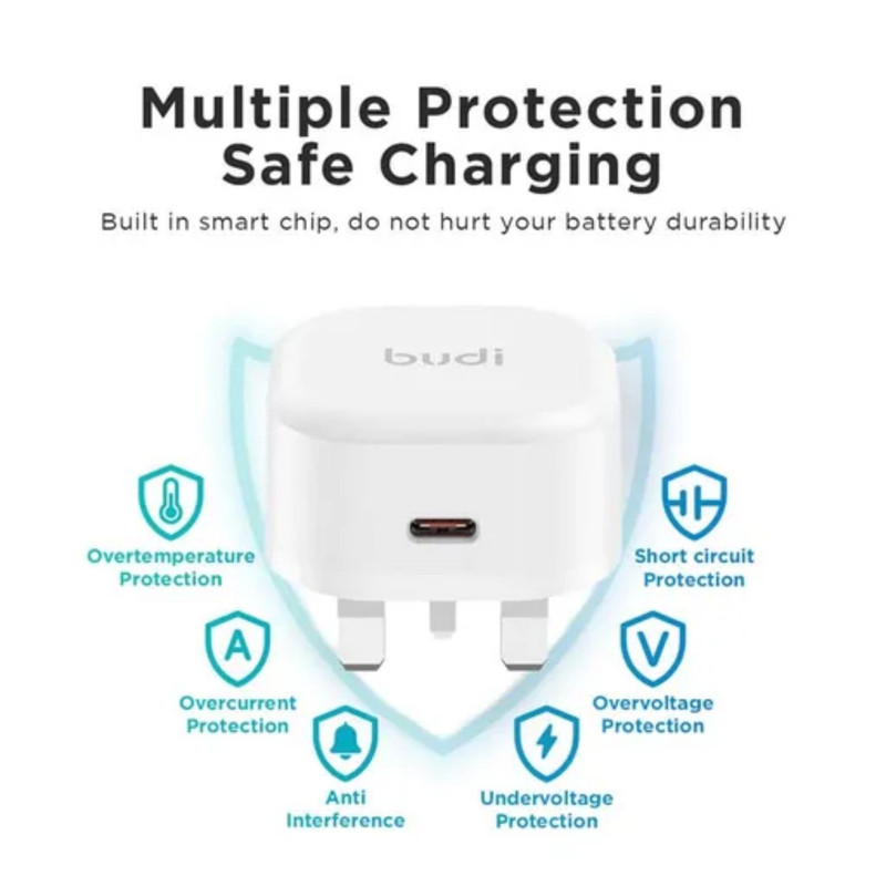 شارژر دیواری 20 وات بودی مدل AC361UTLWS به همراه کابل تبدیل USB-C به لایتنینگ
