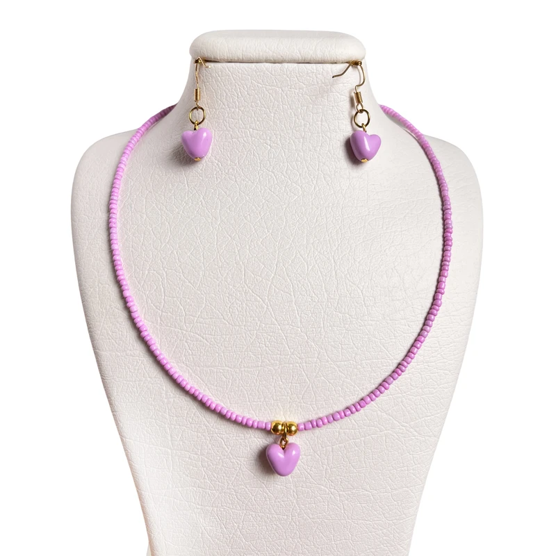 ست گردنبند و گوشواره دست ساز مدل آویز قلب 