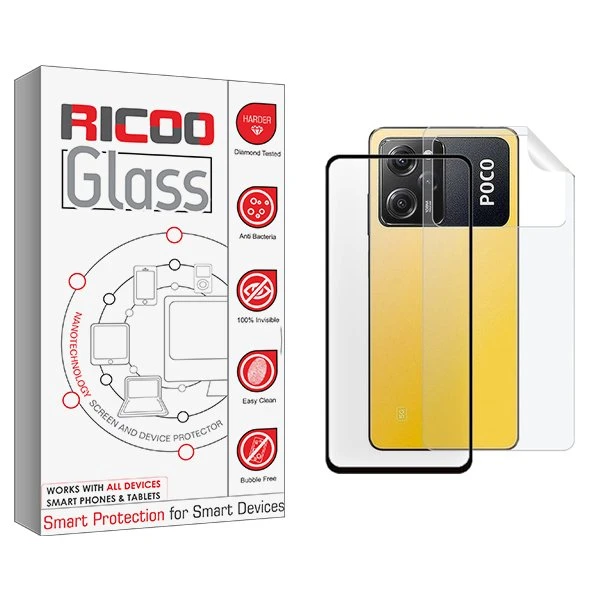 محافظ صفحه نمایش شیشه ای ریکو مدل RiC2 مناسب برای گوشی موبایل شیائومی Poco X5 Pro  به همراه محافظ پشت گوشی