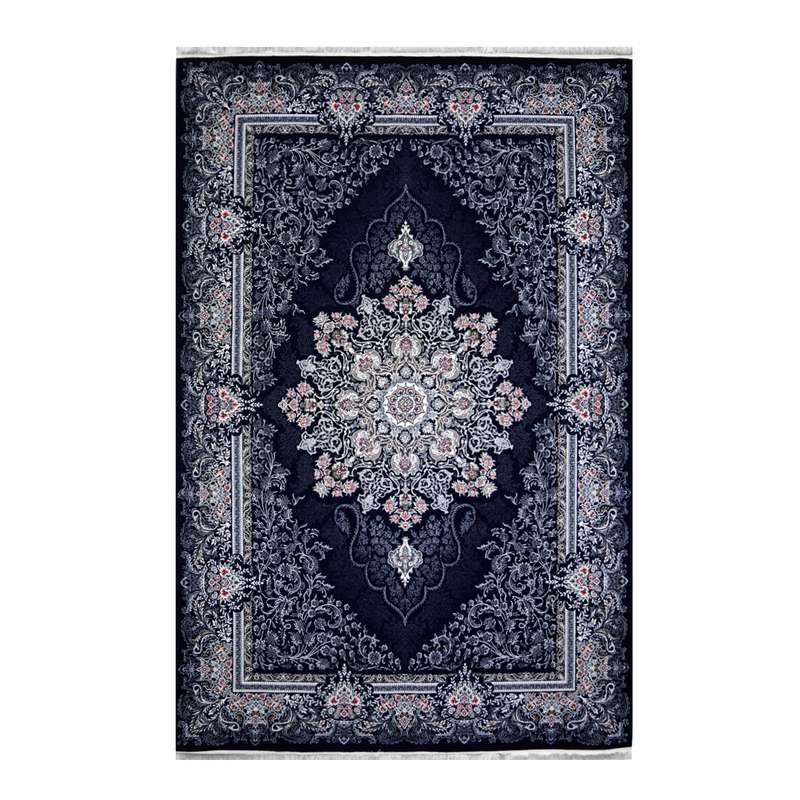 فرش ماشینی 700 شانه سهند زمینه سرمه‌ای حاشیه ذغالی مدل VT00.DI