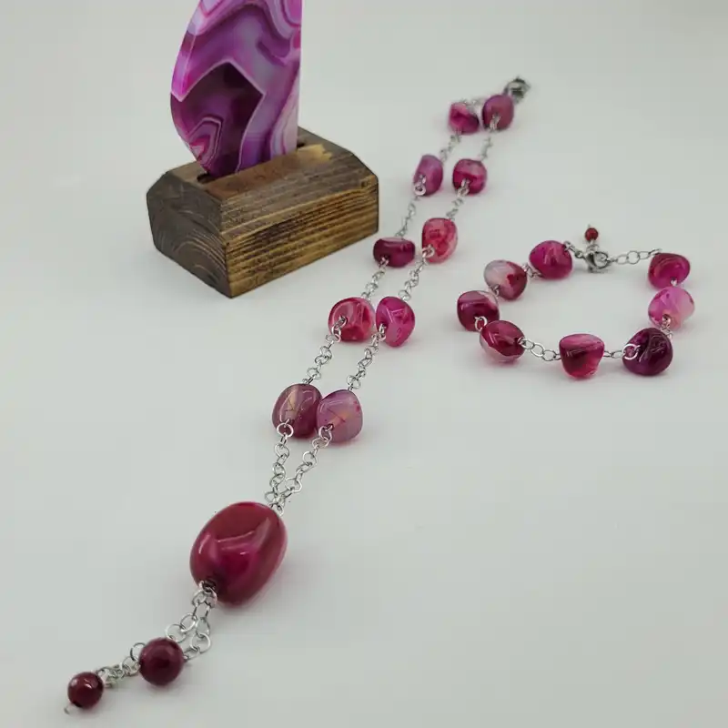 نیم ست زنانه مدل سنگ عقیق یاقوتی کد 31