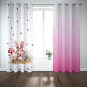 پرده مدل اتاق کودک طرح دخترانه خرگوش کهکشانی سایز 140x280 سانتی متر