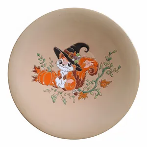 بشقاب میناکاری سفالی مدل سنجاب طرح پاییز