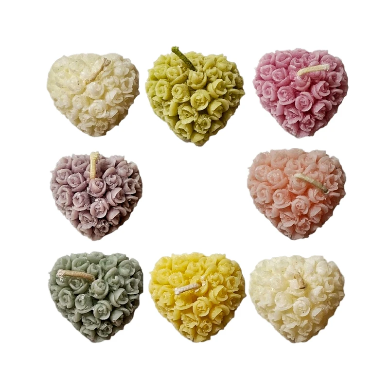 شمع دستساز قلبی مدل گل رز بسته ۸ عددی