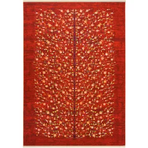 فرش ماشینی مرینوس طرح شکوفه 1.00027 زمینه لاکی