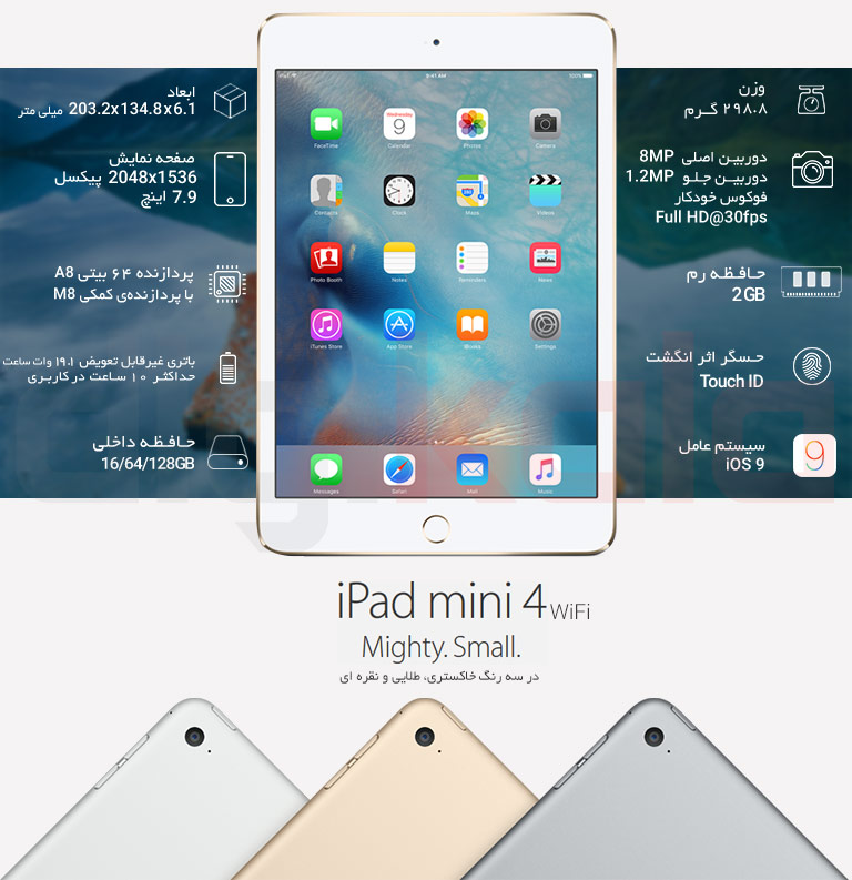 تبلت اپل مدل iPad mini 4 WiFi ظرفیت 128 گیگابایت infographic