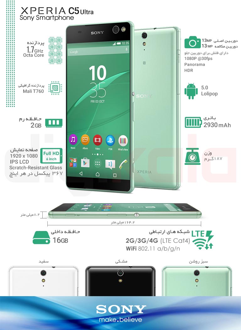 گوشی موبایل سونی مدل Xperia C5 Ultra دو سیم‌کارت infographic