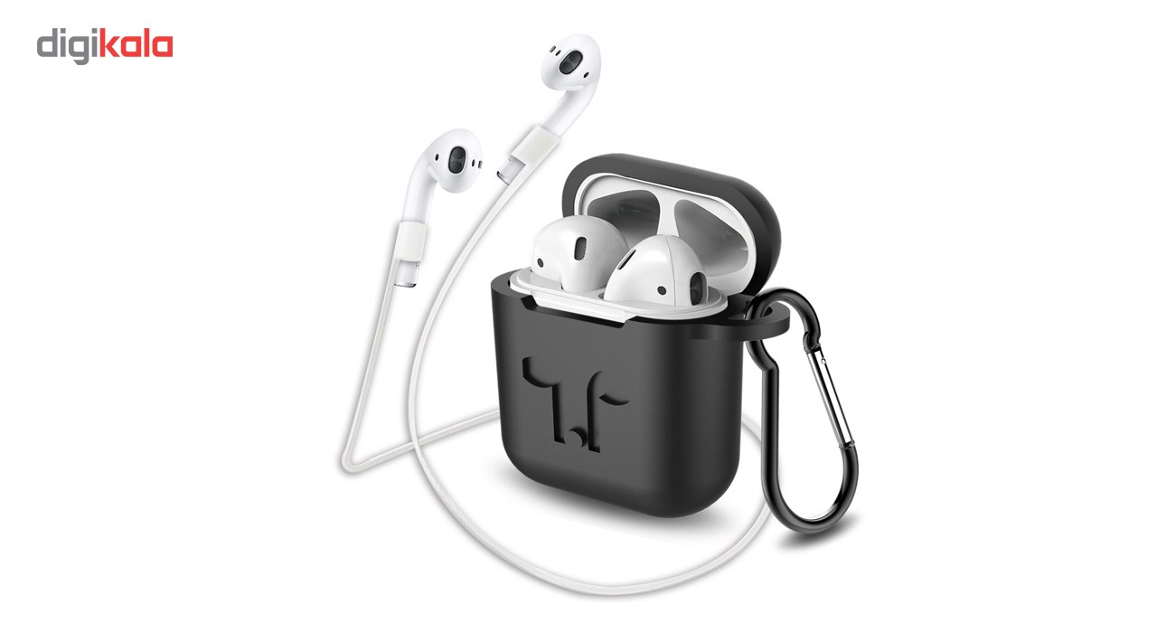 کاور محافظ سیلیکونی به همراه یک بند نگهدارنده مناسب برای کیس Apple AirPods