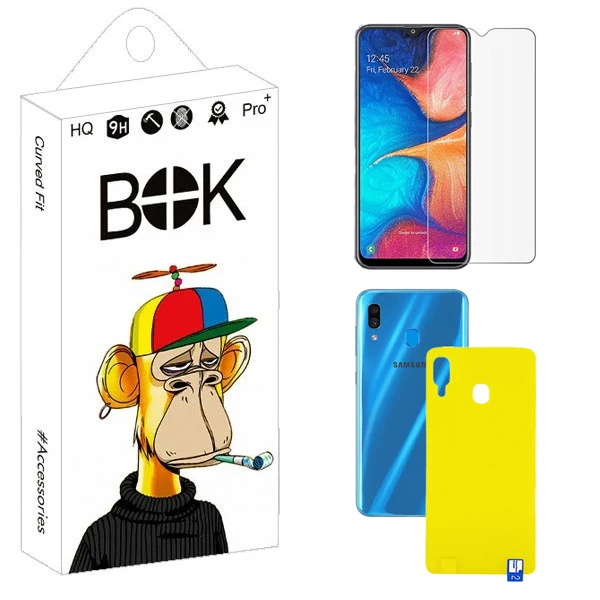 محافظ صفحه نمایش شیشه ای بوک مدل Transparent مناسب برای گوشی موبایل سامسونگ Galaxy A20 / A30 به همراه محافظ پشت گوشی