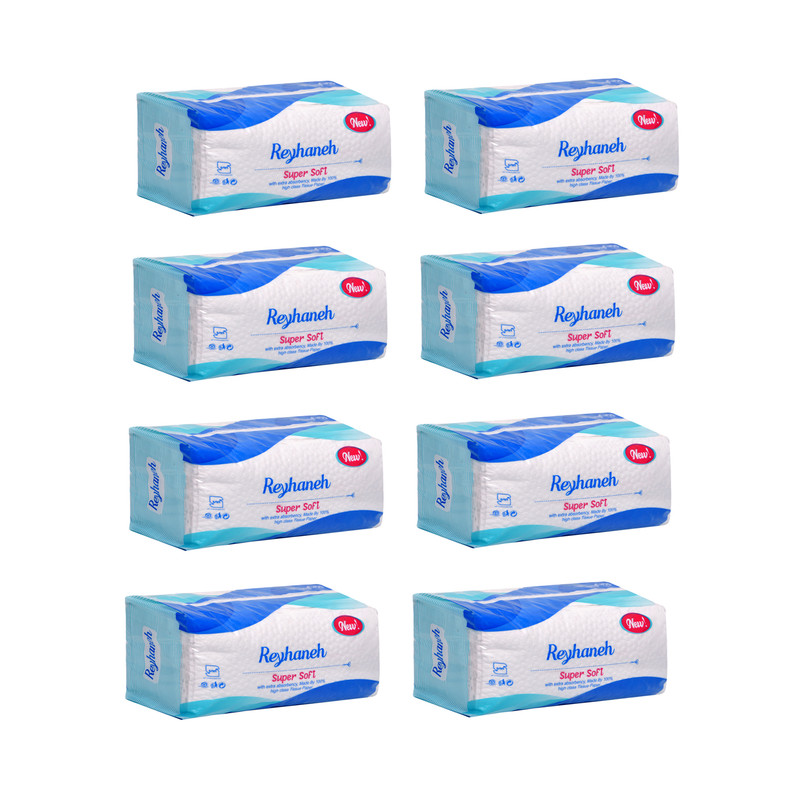 دستمال کاغذی 200 برگ دو لایه ریحانه مدل لطیف بسته 8 عددی