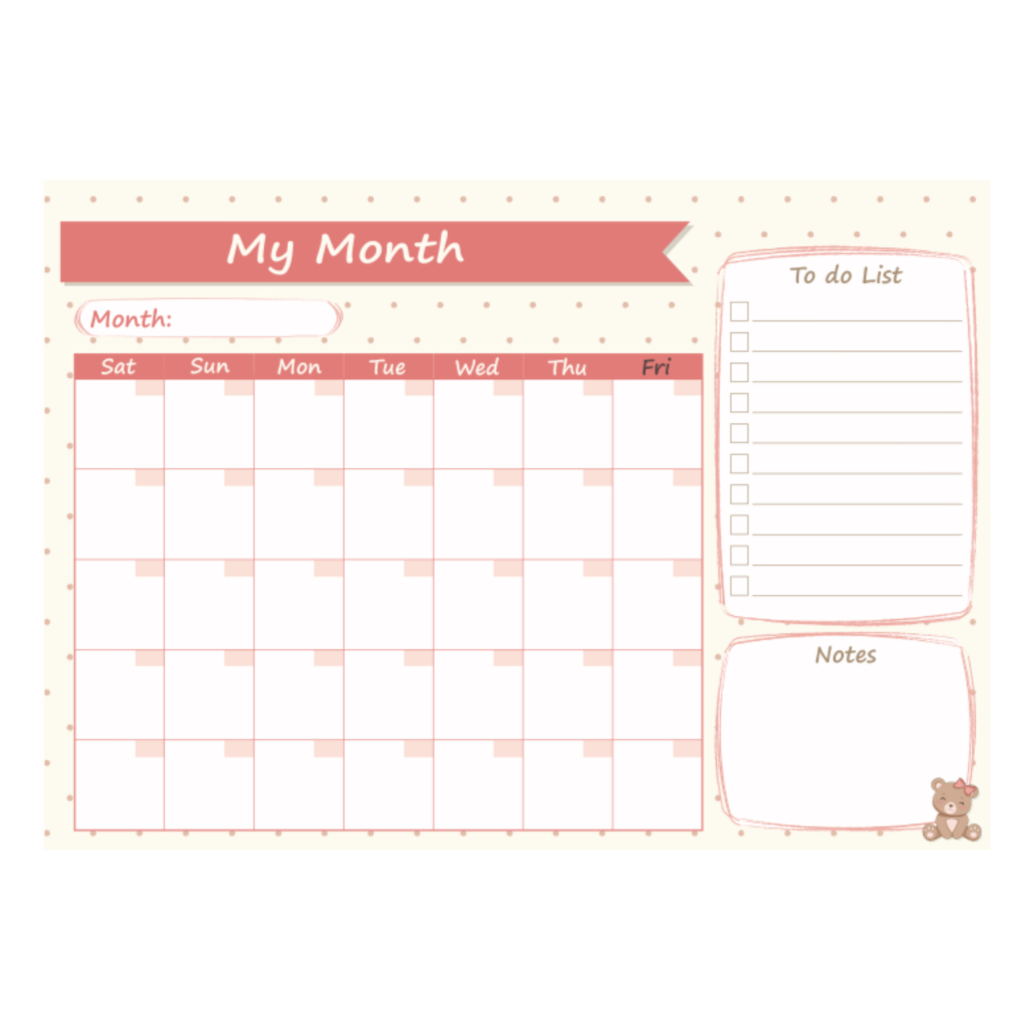 کاغذ یادداشت مدل برنامه ریزی ماهانه to do list طرح خرس پاپیونی کد 1