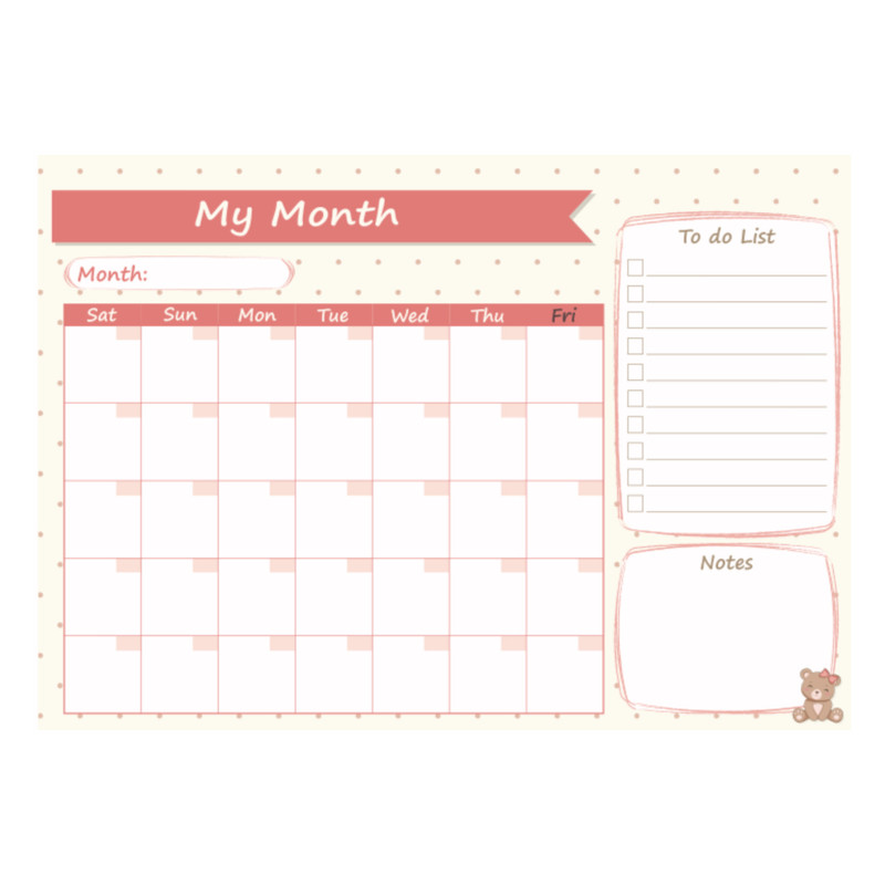 کاغذ یادداشت مدل برنامه ریزی ماهانه to do list طرح خرس پاپیونی کد 1