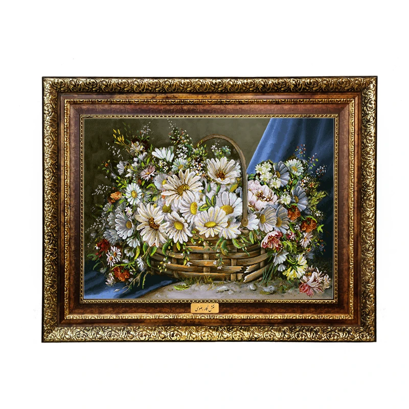 تابلو فرش ماشینی نقش نگار رضوی طرح گل کد 2195H