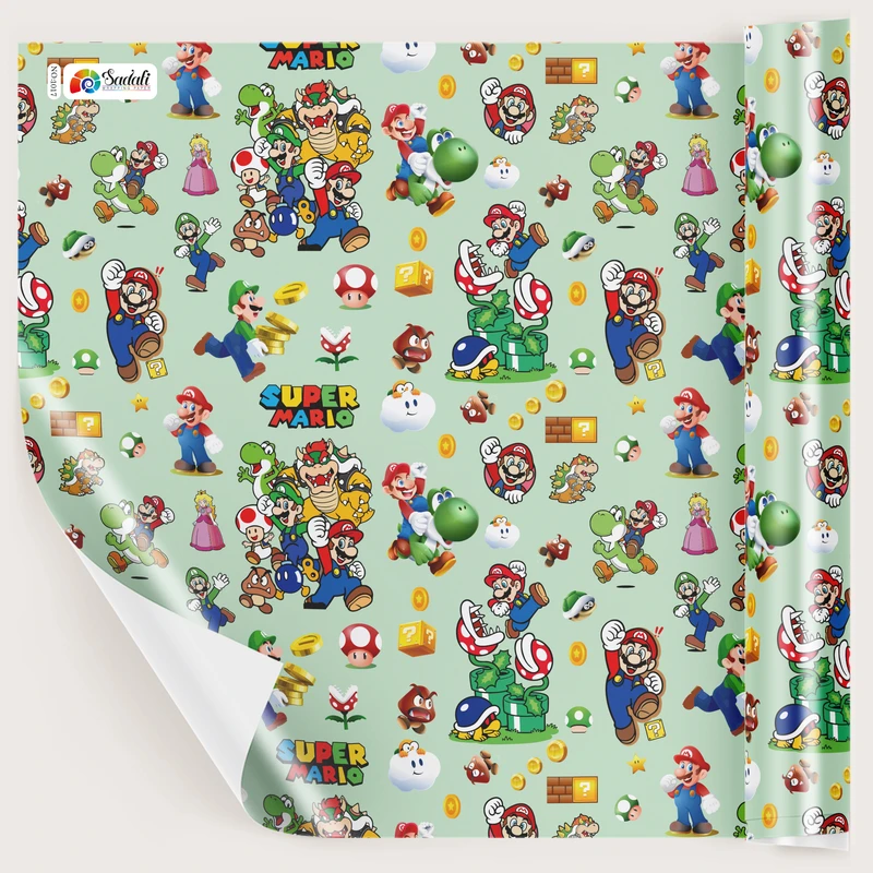 کاغذ کادو صدفی طرح سوپرماریو سایز 100*70 سانتی متر بسته 2 عددی