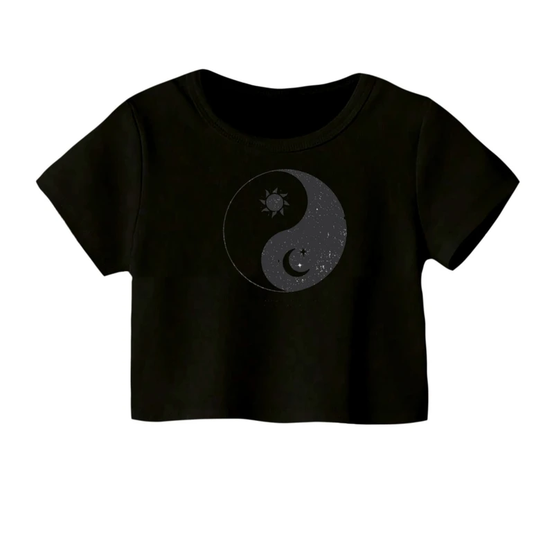 کراپ‌ تی‌شرت آستین کوتاه زنانه مدل روز و شب