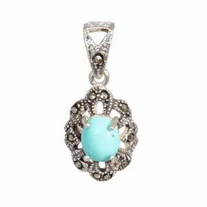 آویز گردنبند نقره زنانه بازرگانی میلادی مدل فیروزه نگین مارکازیت کد PK_166