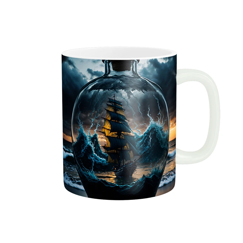 ماگ پاد آفرین طرح کشتی داخل بطری شیشه ای کد 1036