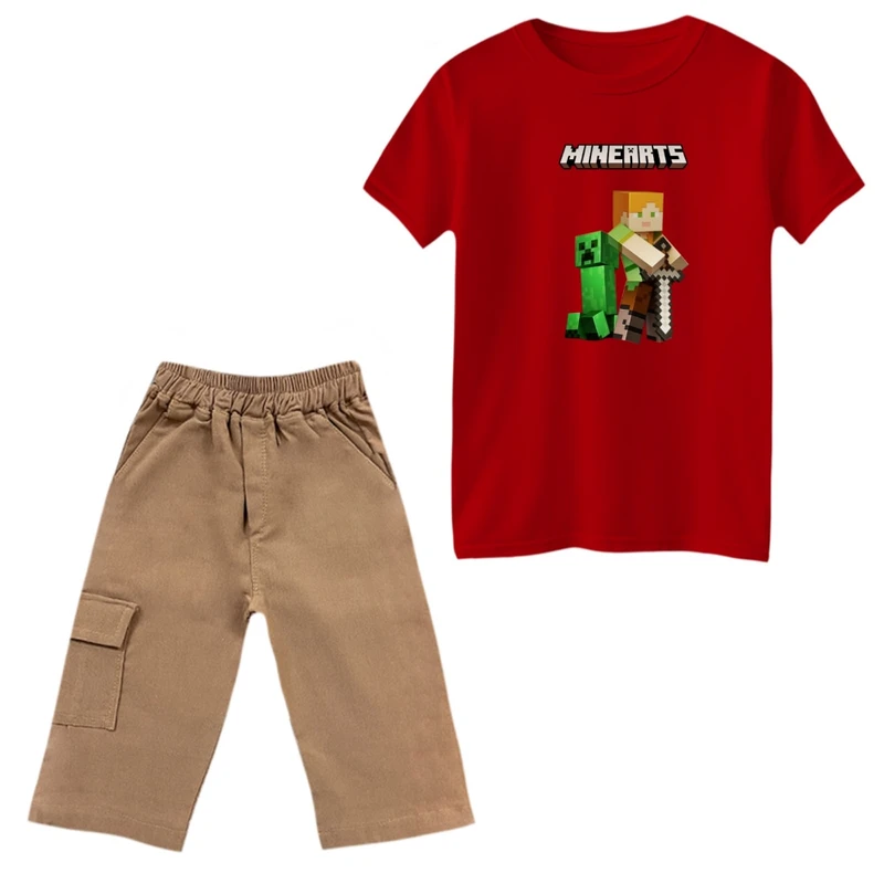 ست تی‌شرت و شلوارک پسرانه مدل ماینکرفت کد 5 رنگ قرمز