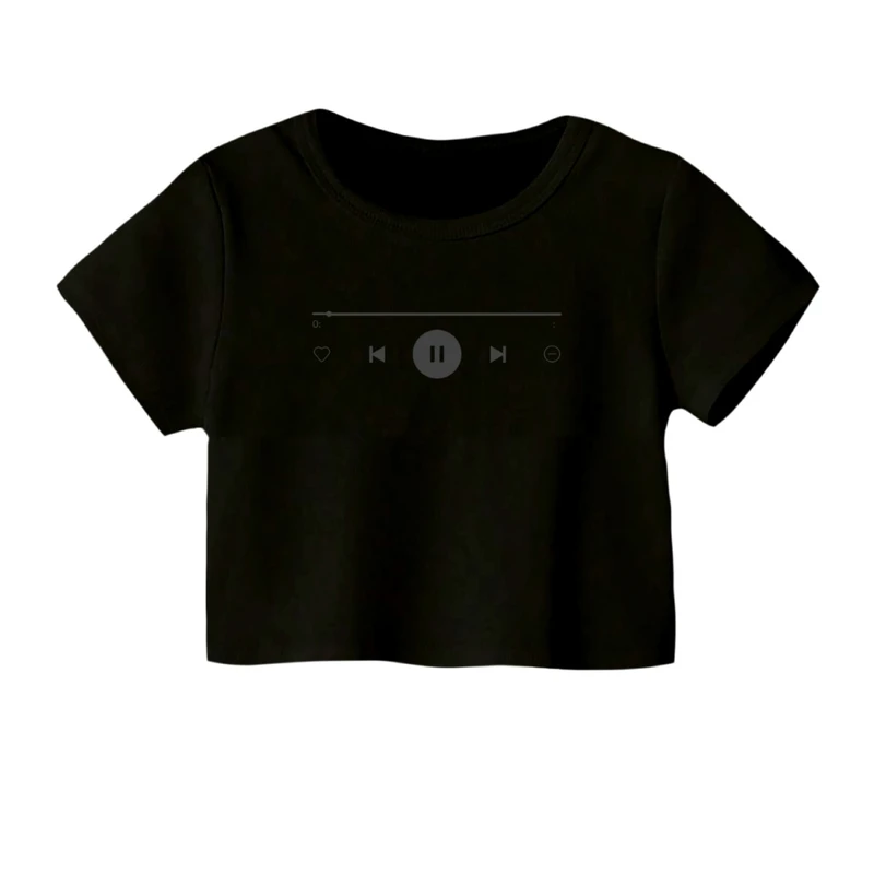 کراپ‌ تی‌شرت آستین کوتاه زنانه مدل موزیک پلی