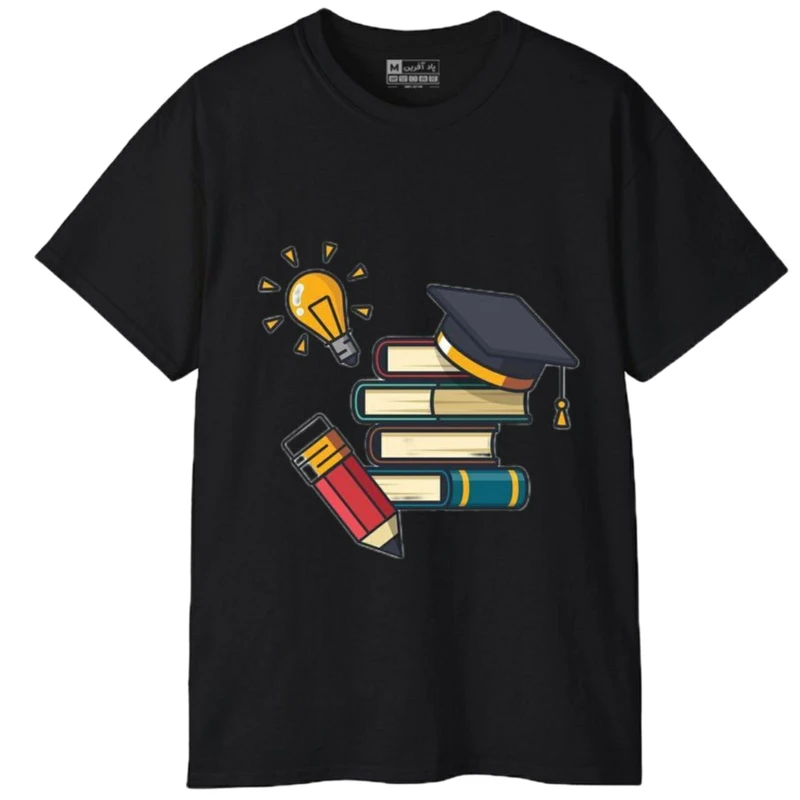 تی‌شرت آستین کوتاه مردانه پاد آفرین مدل کتاب دانشجویی کد 528 رنگ مشکی