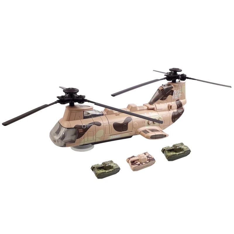 عکس شماره 5 : هلیکوپتر بازی ناب سل مدل شینوک ترابری موزیکال چراغدار پره گردان همراه با سه عدد تانک پرتابی helicopter army مجموعه چهار عددی