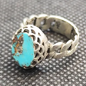 انگشتر نقره مردانه مدل سنگ فیروزه نیشابور کد 1338