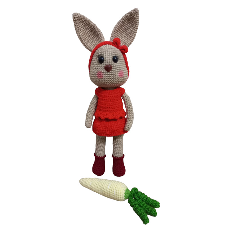 عروسک بافتنی مدل خرگوش ملوس و هویج ممجموعه 2 عددی