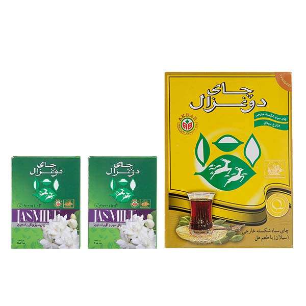 چای دو غزال با طعم هل - 500 گرم و چای سبز و گل یاسمین دو غزال بسته 2 عددی