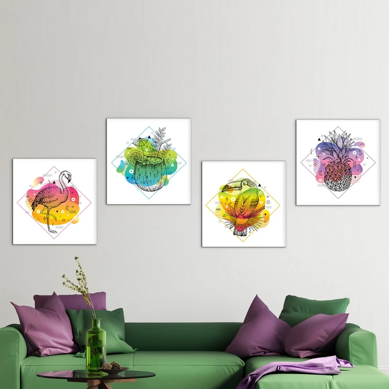 تابلو شاسی بکلیت طرح پاپ آرت طبیعت استوایی مدل SH-594 مجموعه 4 عددی