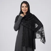 شال زنانه مدل مجلسی ساده حریر کرپ حاشیه گیپور نگین حرارتی کد ۲