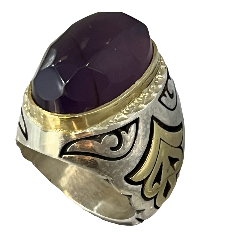 انگشتر نقره مردانه مدل شبکه زنی مزین به عقیق یمانی با تراش الماس 80-3