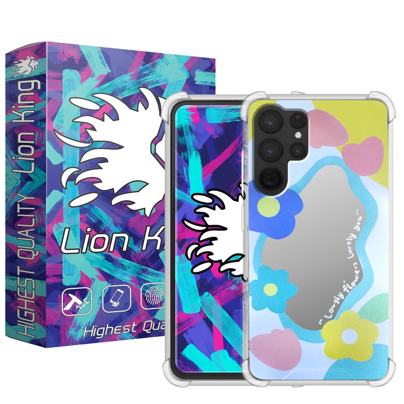  کاور لاین کینگ مدل آینه ایی طرح گل مناسب برای گوشی موبایل سامسونگ Galaxy S21 Ultra