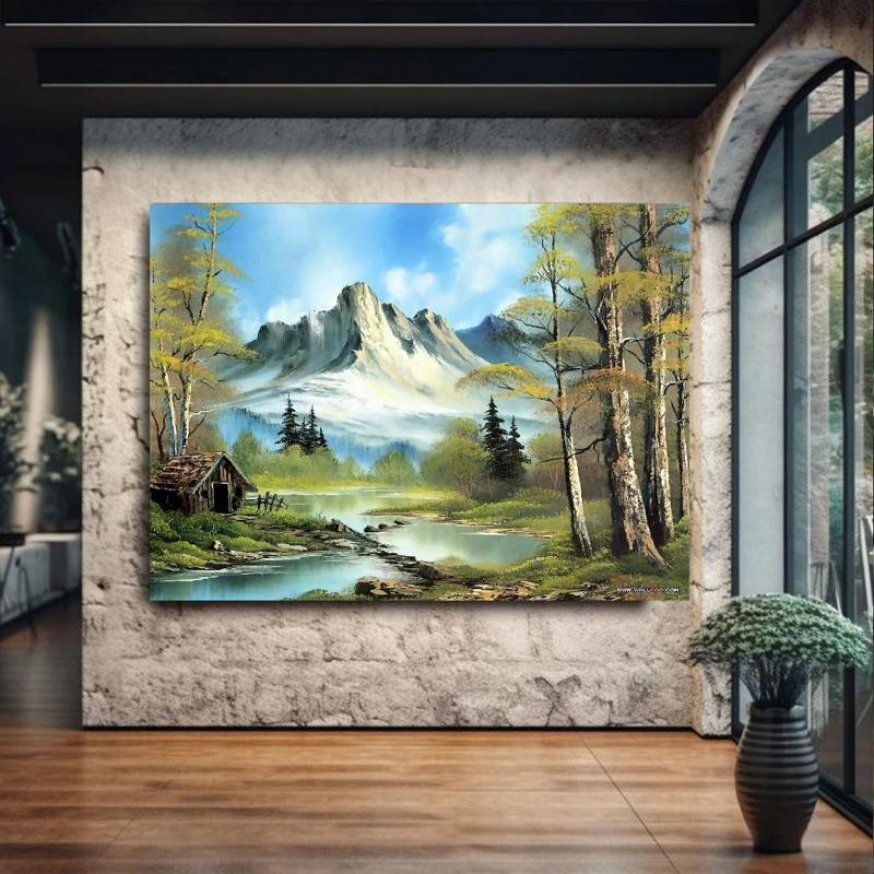 تابلو بوم طرح طبیعت مدل جنگل و دریاچه کد PP2743