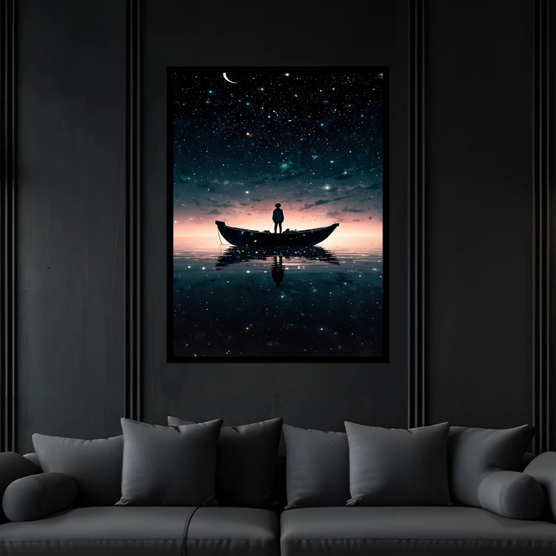 تابلو بکلیت طرح دکوراتیو هنری کهکشان و ستاره مدل B-bu7212 فریم مشکی