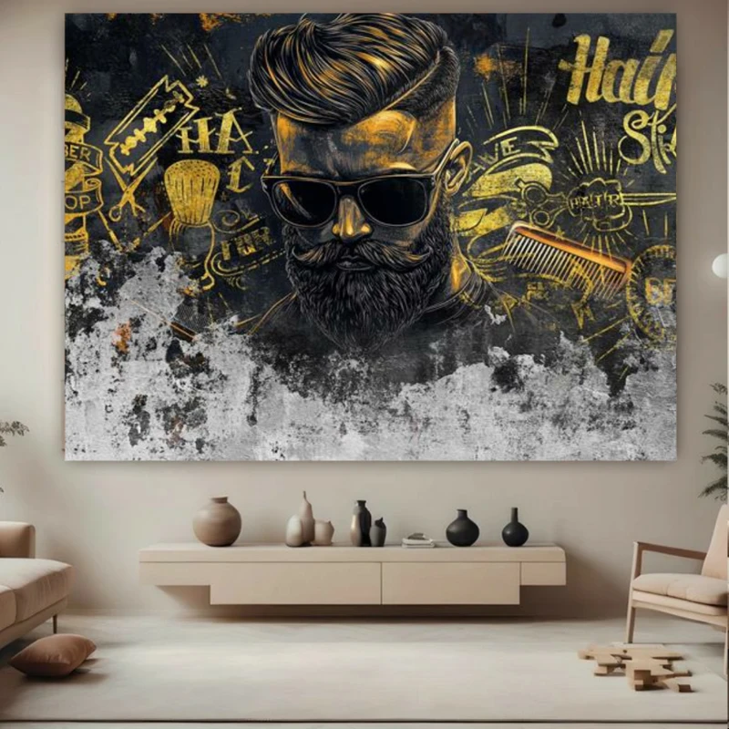 پوستر طرح آرایشگاه مردانه مدل گرافیتی کد BK24877