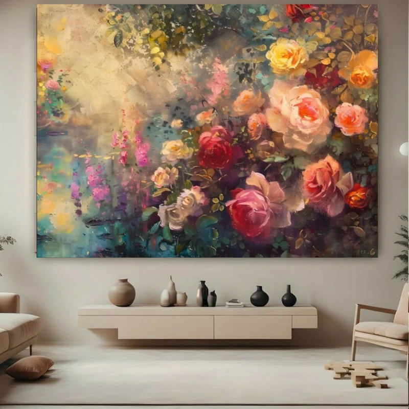 تابلو بوم طرح مخمل نقاشی مدل رز صورتی کد FP105933