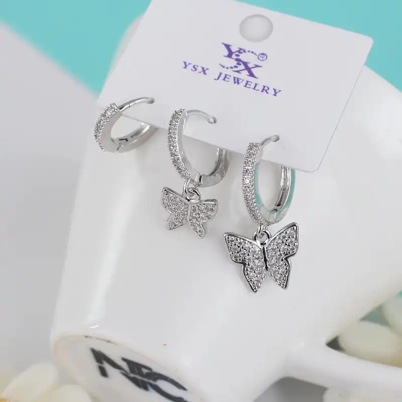 گوشواره زنانه وای اس ایکس مدل پروانه کد ear641 بسته سه عددی