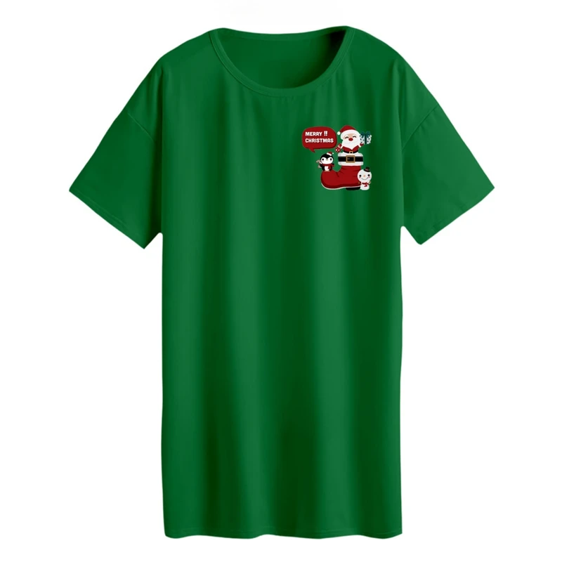 تی شرت لانگ زنانه مدل پنگوئن کریسمس کد 3 رنگ سبز