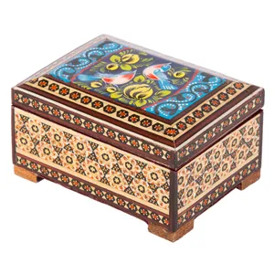 جعبه جواهرات خاتم کاری گالری گوهران مدل گل و مرغ آسمانی کد 76