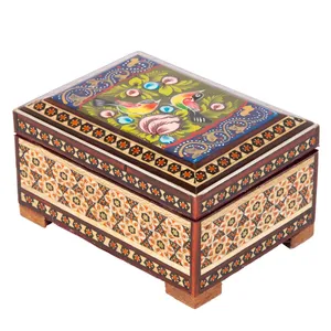 جعبه جواهرات خاتم کاری گالری گوهران مدل گل و مرغ سرمه 1353