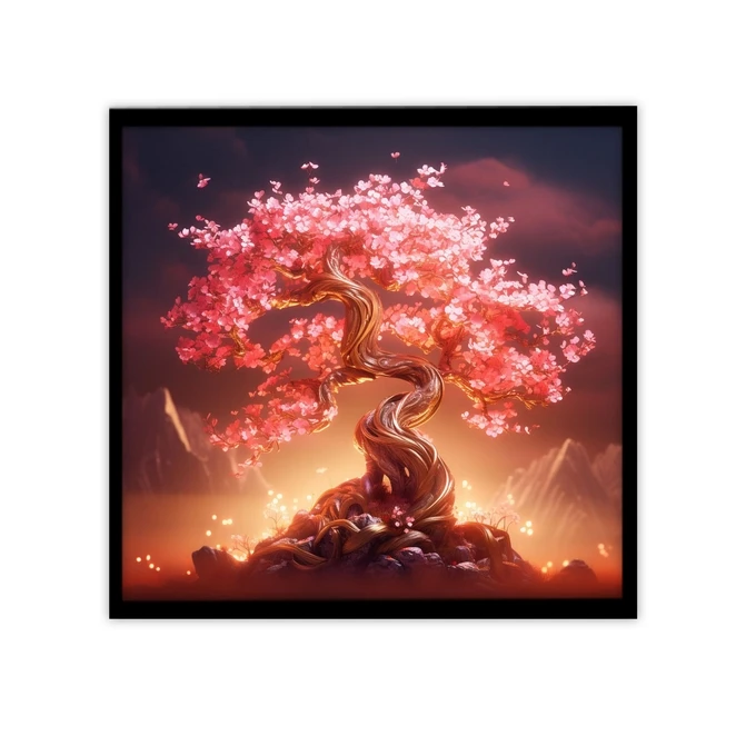 تابلو نوری بکلیت طرح گرافیکی درخت شکوفه بهاری مدل B-MID-18820