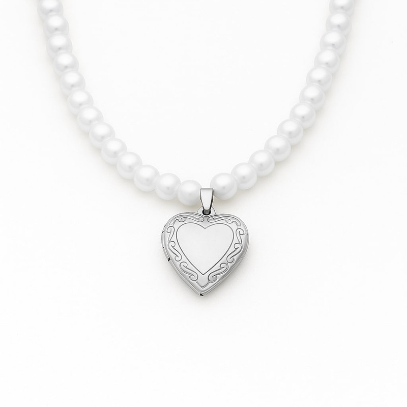 گردنبند زنانه مدل مروارید و لاکت قلب