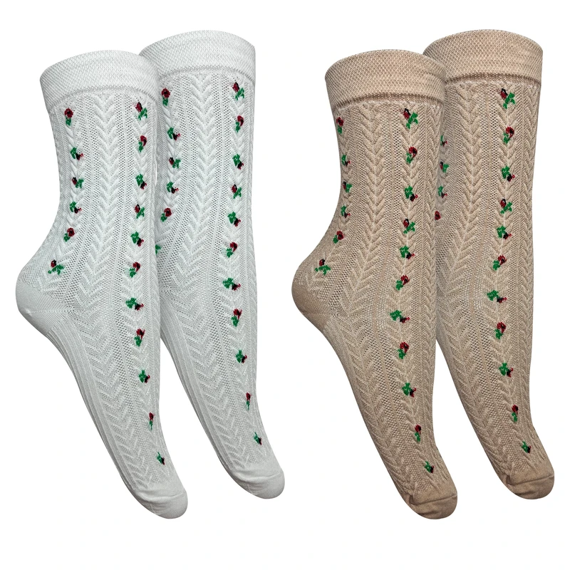 جوراب ساق بلند زنانه تن پوش هنگامه مدل برجسته گندمی گلدار بسته 2 عددی