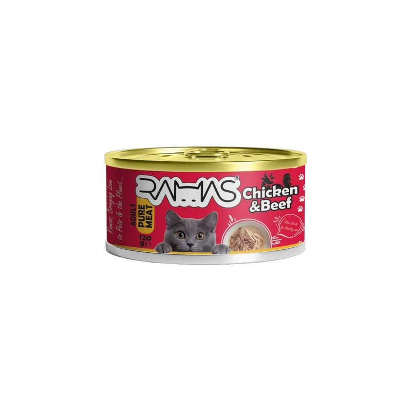 کنسرو غذای گربه راماس مدل chiken & beef طعم فیله مرغ و بیف وزن 120 گرم بسته 6 عددی